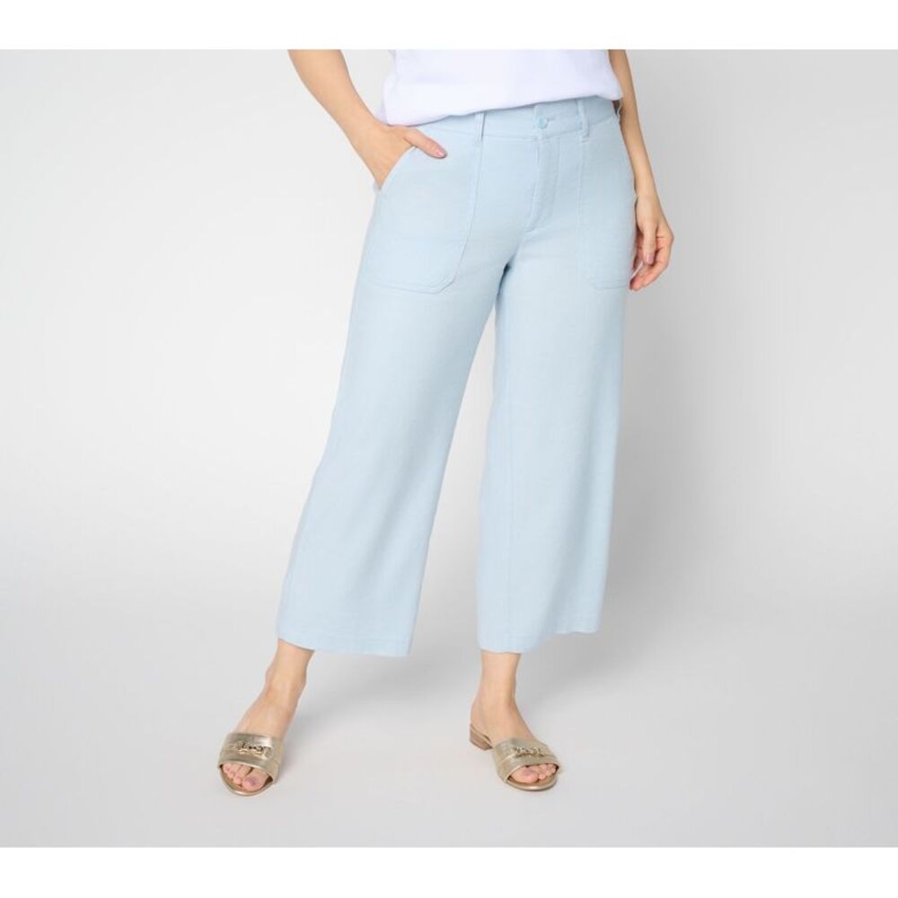 NYDJ Women's Pants Sz 2 Linen Wide Leg Cropped Cargo Pant Blue